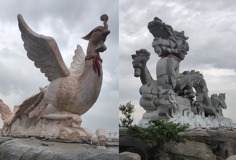 江苏扬州4.9米高晚霞红飞凤雕塑工程